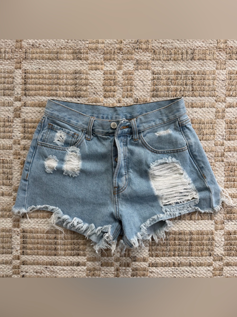 Distressed Light Blue Denim Shorts - Women